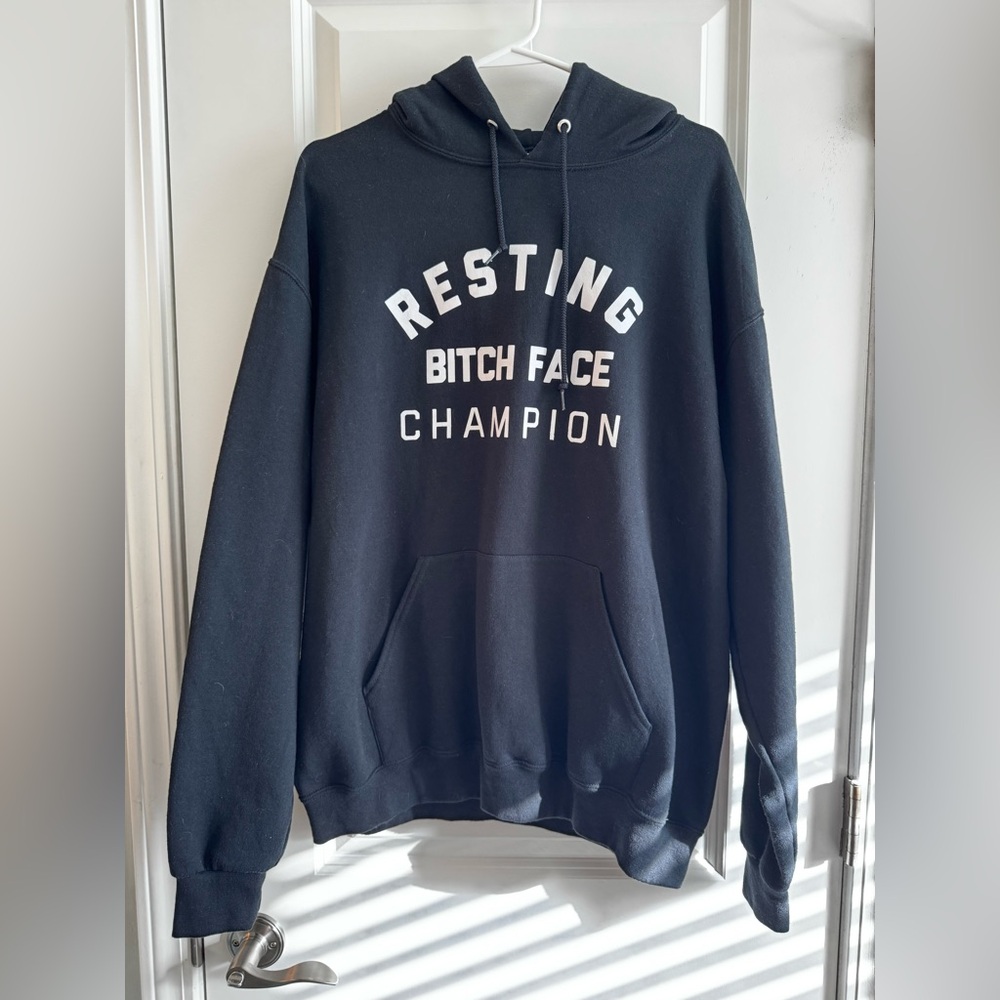 Jerzees Black Hoodie with White Text